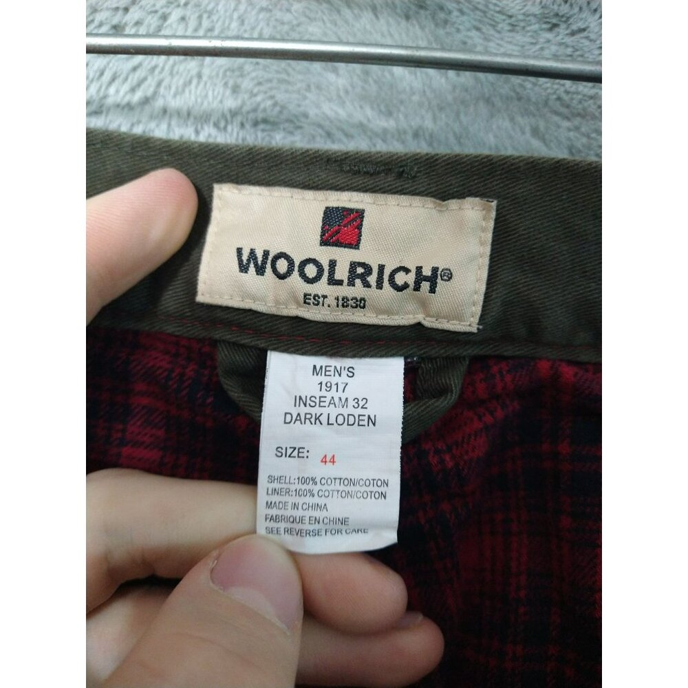 Woolrich Jeans Mens 44 x 31 Green Flannel Lined Chino High Rise Tapered Leg - Picture 8 of 10